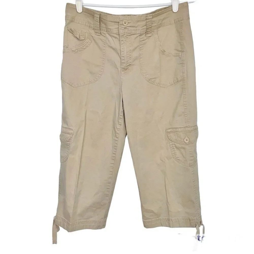 Vintage Y2K Womens 12 Capri Cargo Pants Beige Khaki Straight Leg